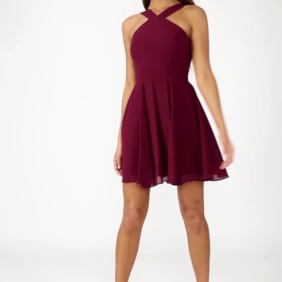 Lulus Burundy Skater Dress - Picture 1 of 5
